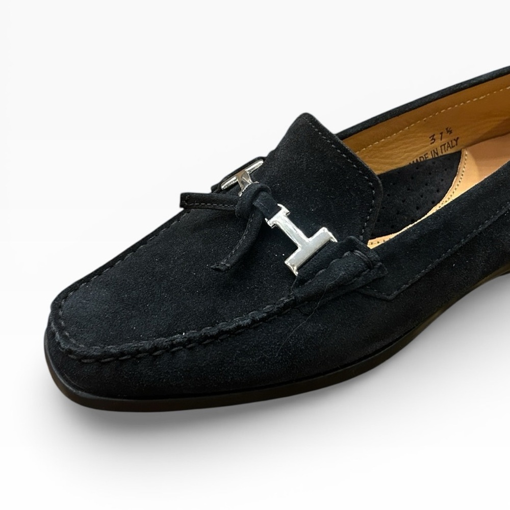 Diane B. Tid Bit Italian Black Suede Loafers Size 37 1/2 US Size 7.5 - Picture 11 of 14